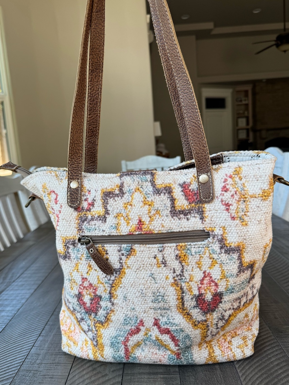 Myra Whimsical Boho Shoulder Bag Floral Tote Bag W/Leather Trim - Picture 9 of 16